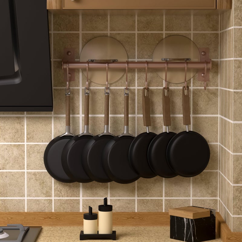 Dseap Kitchen Utensil Holder Hanger, Pot and Pan Rack Wall Mounted, Kitchen Rail with 8 Hooks for Hanging Cooking Utensils, Mugs, Spoons, Wall Mounted, Rose Gold - Image 2